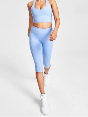 DKNY SPORT Blue High Waist Mini CAPRI JOGGER Yoga Running Legging Pant NWT SM